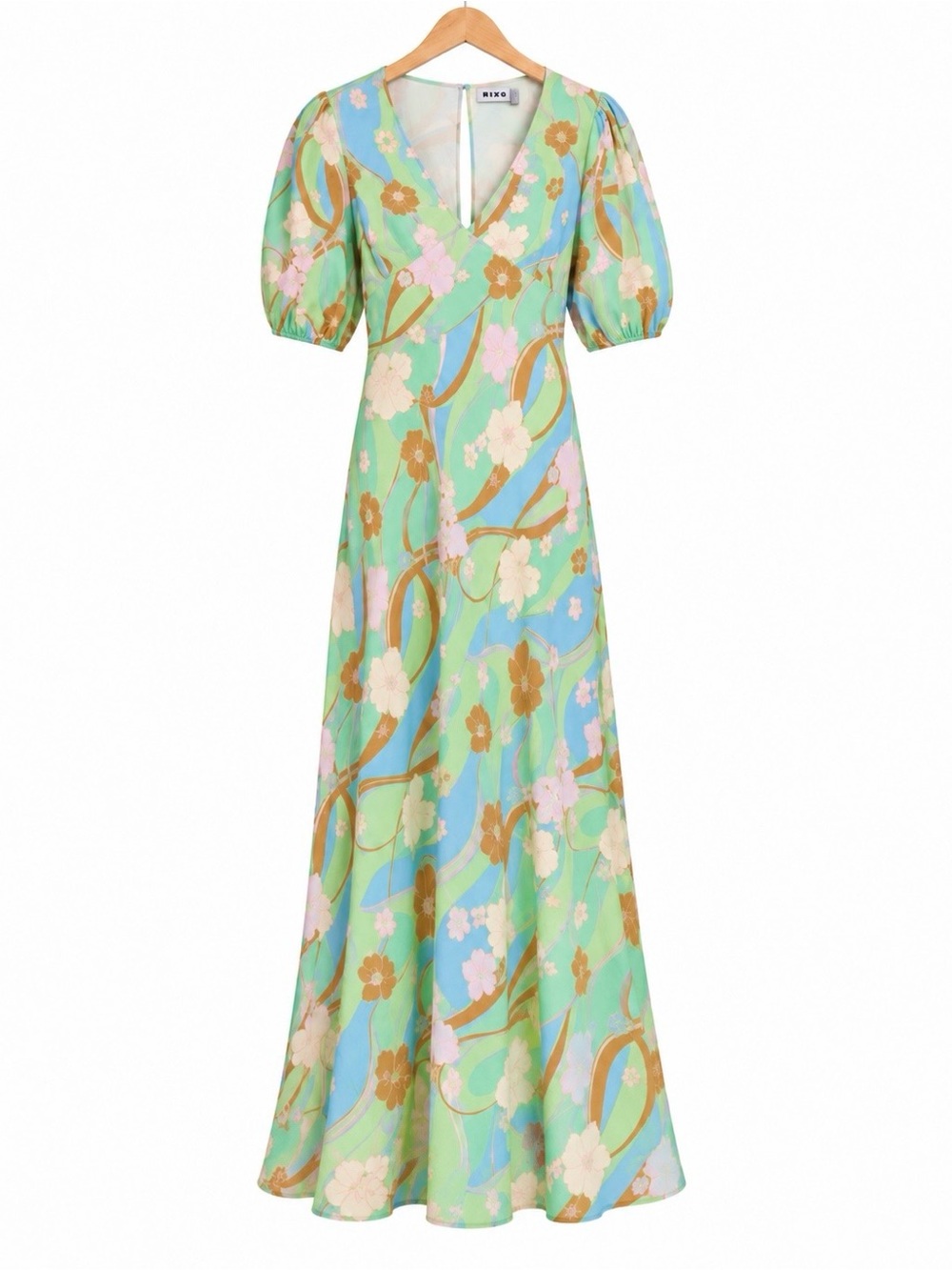 RIXO Steph Pastel Hibiscus Wave Open Back Maxi Dress L US 10 - Picture 3 of 11